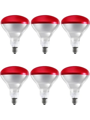 Zenvia (6 Adet) 250W Kızılötesi Isıtıcılı Hayvan Isıtma ve Kuluçka Lambası (Kırmızı Işık) E2