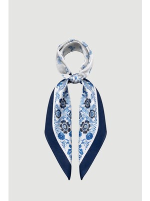 Gusto Çift Desenli Çiçekli Fular - Mavi