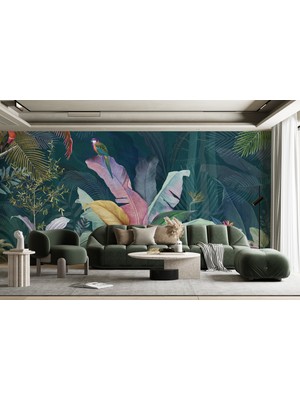 Lotus Aura Tropikal Yapraklı Duvar Kağıdı, Botanik Temalı Duvar Resmi