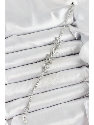 DS LLC Ietaks™ Pirinç Gümüş Renk Zirkon Taşlı Balık Sırtı Kadın Bileklik