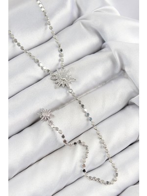 DS LLC Ietaks™ Pirinç Zirkon Taşlı Ezme Zincirli Kutup Yıldızı Model Gümüş Renk Y Kolye