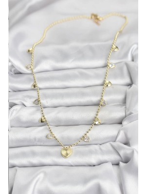 DS LLC Ietaks™ Pirinç Gold Renk Kalp Model Kadın Kolye