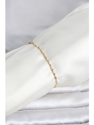 DS LLC Ietaks™ cm 14K Gold Renk Yassı Ezme Burgu Model Kadın Bileklik