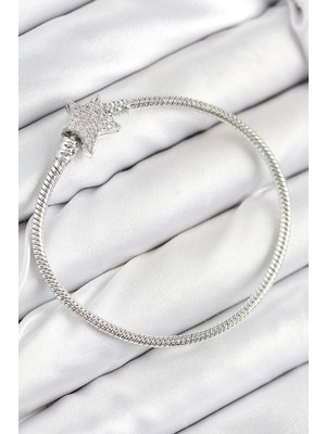 DS LLC Ietaks™ Pirinç Charm Zirkon Taşlı Yıldız Model Gümüş Renk Kadın Bileklik