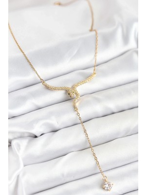 DS LLC Ietaks™ 316L Çelik Zincir Gold Renk Yılan Model Y Kolye