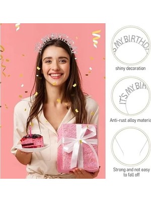 DS LLC Ieg™ Kristal Taşlı Gümüş Renk It's My Birthday Yazılı Doğum Günü Parti Tacı 14X16 cm