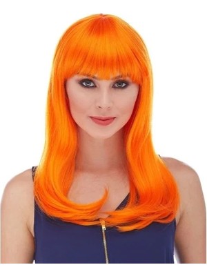 DS LLC Ieg™ Turuncu Renk Uzun Düz Parti Peruğu