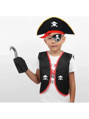 DS LLC Ieg™ Korsan Yelek + Şapka + Kanca + Maske Çocuk Boy 4-6 Yaş