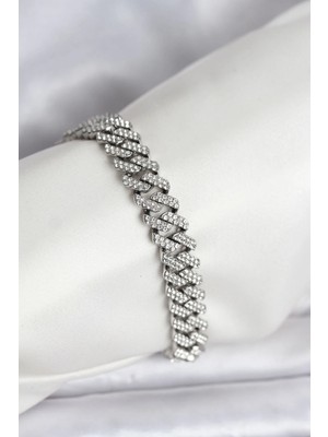 DS LLC Ietaks™ Gümüş Renk Pirinç Cuba Chain Gurmet Bileklik