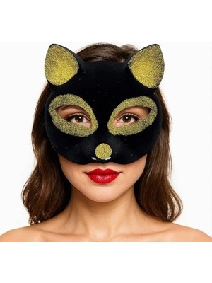 DS LLC Ieg™ Siyah Renk Gold Simli Süet Kaplama Kedi Maskesi 18X14 cm