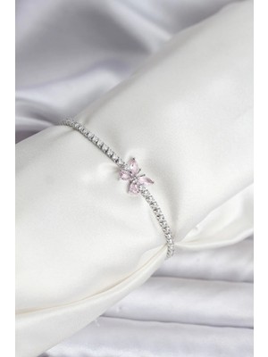 DS LLC Ietaks™ Kelebek Model Zirkon Taşlı Gümüş Renk Pirinç Su Yolu Kadın Bileklik