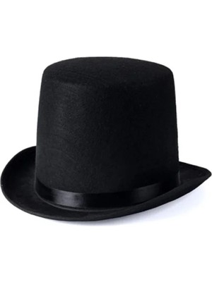 DS LLC Ieg™ Yetişkinler Için Siyah Renk Ringmaster Sihirbaz Şapkası Fötr Şapka 15 cm