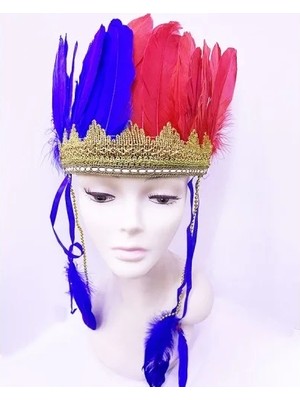 DS LLC Ieg™ Bordo Mavi Renk Tüylü Kızılderili Başlığı | Taraftar Başlığı