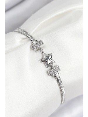 DS LLC Ietaks™ Pirinç Zirkon Taşlı Yonca Model Gümüş Renk Kadın Bileklik