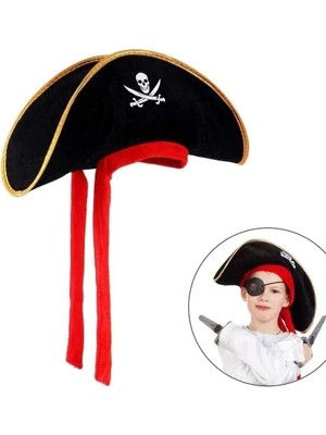 DS LLC Ieg™ Çocuk Boy Kadife Jack Sparrow Denizci Kaptan Jack Korsan Şapkası 45X16 cm