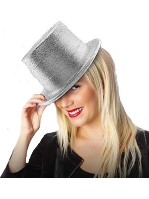 DS LLC Ieg™ Gümüş Renk Uzun Plastik Simli Parti Şapkası