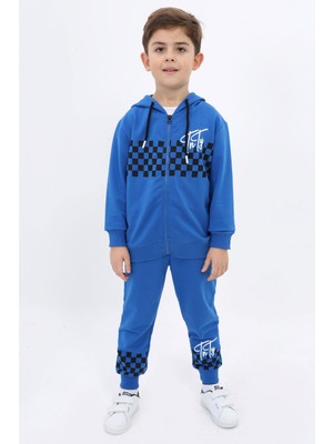 Toontoy Erkek Çocuk 2'li Takım Baskılı Kapüşonlu Fermuarlı Bağcılıklı Sweatshirt & Beli Paçası Lastikli Jogger Eşofman Altı - TK22918