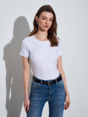 Dilvin 32637 Bisiklet Yaka T-Shirt-Beyaz