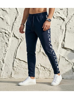 Plus Scorpion Erkek Slim Fit Eşofman Altı – Yazılı Şerit Detaylı, Dar Paça Jogger Pantolon