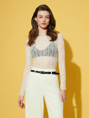 Dilvin 32764 Kayık Yaka Dantel Top-Ekru