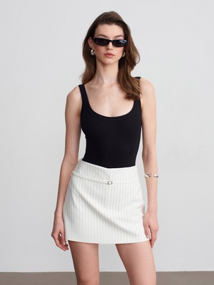 Dilvin 81077 Kemerli Şort Etek-Beyaz