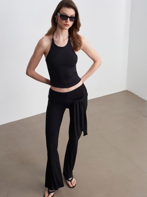 Dilvin 71957 Bağlama Detaylı Örme Pantolon-Siyah