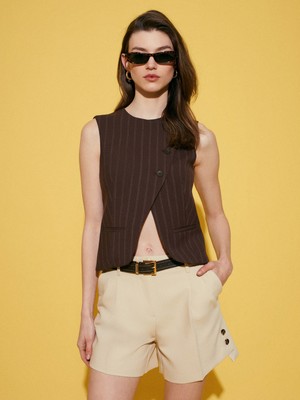 Dilvin 72650 Pilelii Kemerli Şort-Bej