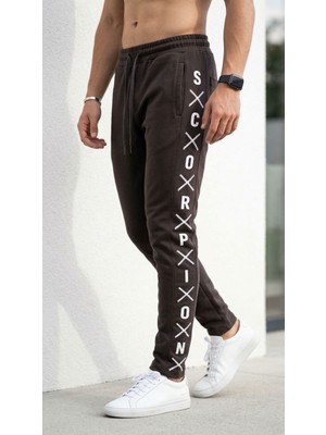 Plus Scorpion Erkek Slim Fit Eşofman Altı – Yazılı Şerit Detaylı, Dar Paça Jogger Pantolon