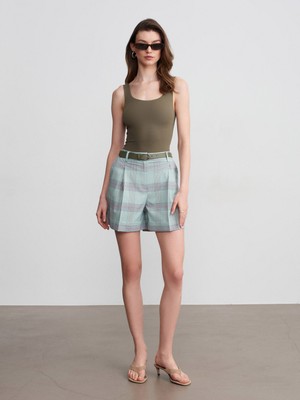 Dilvin 72669 Kemerli Pensli Şort-Yeşil