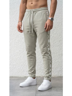 Plus Scorpion Erkek Slim Fit Eşofman Altı – Yazılı Şerit Detaylı, Dar Paça Jogger Pantolon