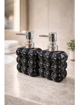 Makri Home 2 Adet Bubble Cam Sıvı Sabunluk, 300 ml + 300 ml - Siyah, 9,5X6,5X15 cm