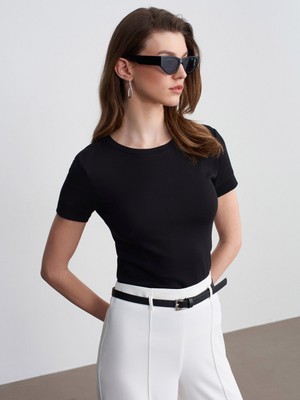 Dilvin 32637 Bisiklet Yaka T-Shirt-Siyah