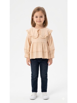 HaanBebe Vintage Stil Kız Çocuk Fırfırlı Bebek Yaka Beyaz Gömlek - Bayramlık ve Özel Gün Bluz