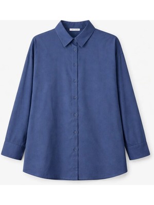 Mixray 4618 Kadın Arkası Robalı Basic Gömlek Lacivert