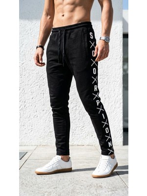 Plus Scorpion Erkek Slim Fit Eşofman Altı – Yazılı Şerit Detaylı, Dar Paça Jogger Pantolon