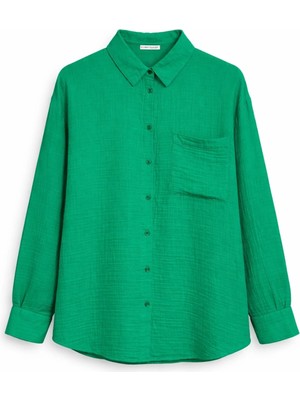 Mixray 3833 Kadın Oversize Cepli Müslin Gömlek Yeşil