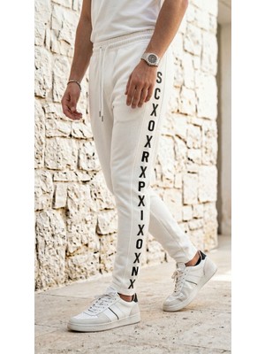 Plus Scorpion Erkek Slim Fit Eşofman Altı – Yazılı Şerit Detaylı, Dar Paça Jogger Pantolon