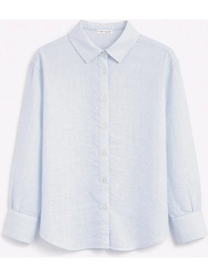 Mixray 4644 Kadın Kabartma Çizgili Transparan Basic Gömlek Bebe Mavi