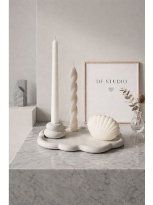 DF Studio Co 3’lü Dekoratif Mum Seti – Burgu, Düz Şamdan ve Istiridye Mum | El Yapımı Şık Set