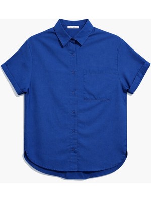Mixray 3950 Kadın Oxford Kısa Kollu Basic Gömlek Indigo
