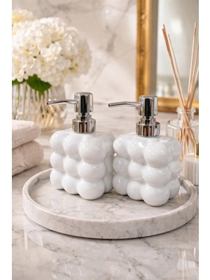 Makri Home 2 Adet Bubble Cam Sıvı Sabunluk, 300 ml + 300 ml - Beyaz, 9,5X6,5X15 cm