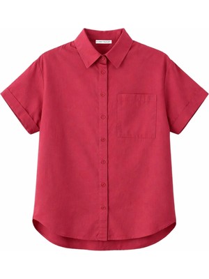 Mixray 3950 Kadın Oxford Kısa Kollu Basic Gömlek Bordo