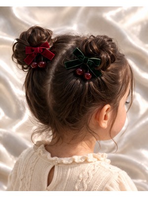 Joinkidz Kiraz Sallantılı Premium Kalite Kadife Fiyonk Lastik Toka