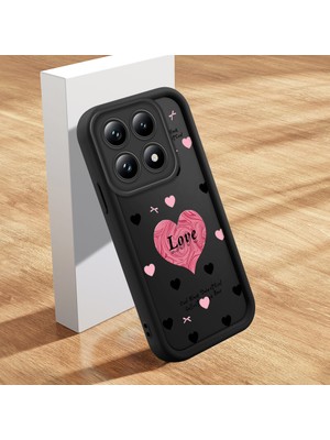 HONTINGA Xiaomi 14T Pro ile Uyumlu Kılıfı Düşüme Önleyici Basitlik Anti Düşme Kamera Korumali Şirin Kalp Siyah Desen Yumuşak Silikon Telefon Kılıfı Kadın ve Erkek Için Uygundur K2-0400