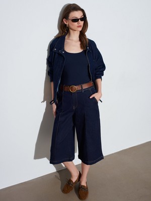 Dilvin 72303 Kalın Kemerli Bermuda Şort-Lacivert