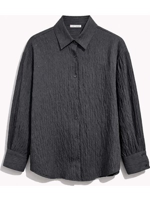 Mixray 4867 Kadın Çizgili Detaylı Pullu Gömlek Siyah