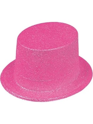 DS LLC Ieg™ Floresan Pembe Renk Simli Uzun Fötr Melon Şapka 12 cm