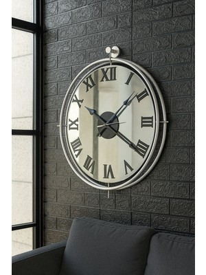 MGS Tinattti Roma Aynalı Duvar Saati Gri 50 x 53 cm Modern Tasarım Sessiz Mekanizma