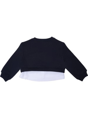 Sisley Lacivert Bisiklet Yaka Gömlek Detaylı Sweatshirt SIS-G1121