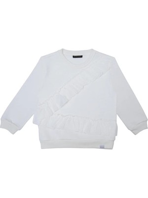 Sisley Beyaz Önü Fırfır Detaylı Kız Çocuk Sweatshirt SIS-G1114